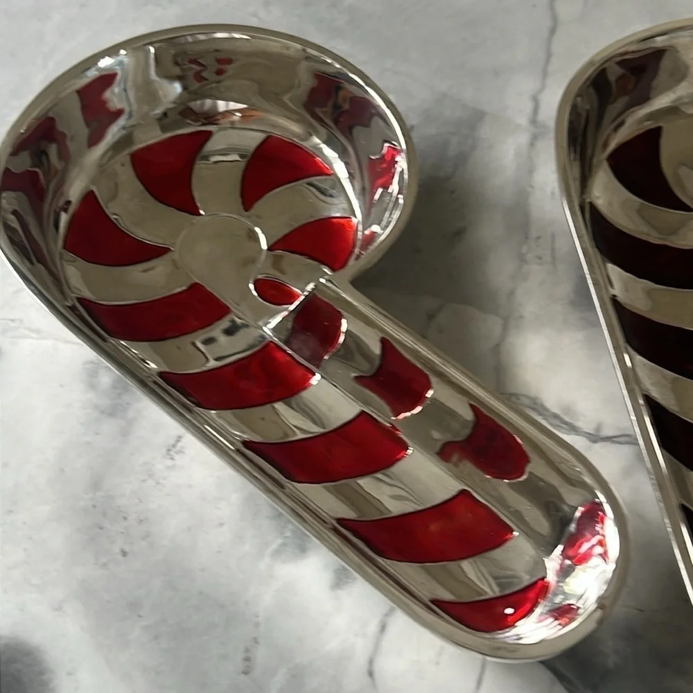 Set of 2 Vintage Silver Plated 8” Candy Cane Design Dish Collection By Godinger